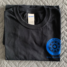 Load image into Gallery viewer, Shirt 2017, blue ink on black