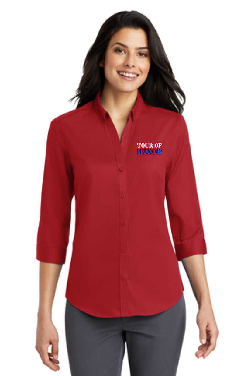 Embroidered Red Twill Shirt - Women's